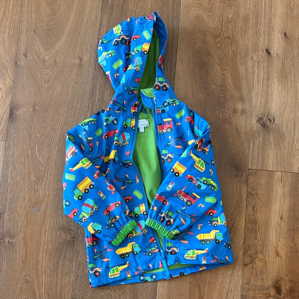 Kids Blue Construction Print Raincoat